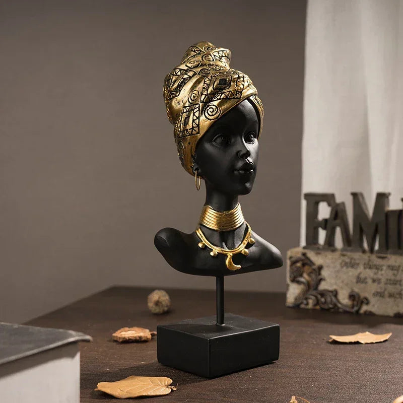 SAAKAR Resin Black Woman Figurines Home Interior African Exotic Ornaments Desktop Decoration Crafts Objects Lady Figure Items House Of Avana