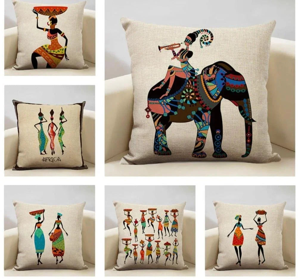 African Woman Dance Geometric Print Cushion Cover - House Of Avana
