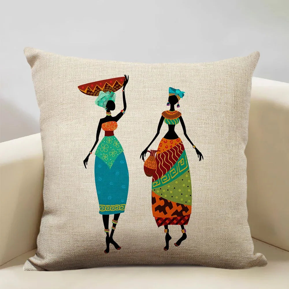 African Woman Dance Geometric Print Cushion Cover - House Of Avana