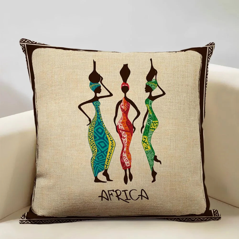 African Woman Dance Geometric Print Cushion Cover - House Of Avana
