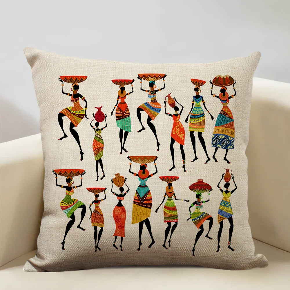 African Woman Dance Geometric Print Cushion Cover - House Of Avana