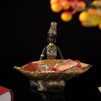 African woman figurine with golden trinket tray, bronze décor - House of Avana