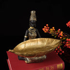 African woman figurine with golden trinket tray, bronze décor - House of Avana