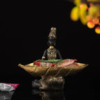 African woman figurine with golden trinket tray, bronze décor - House of Avana