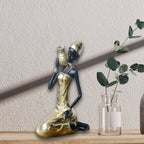 African Woman Statue - Bronze 10in Golden Finish, side view - House Of Avana