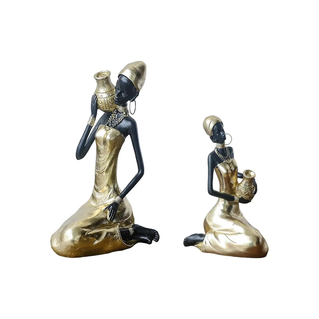 African Woman Statue - Bronze 10in Golden Finish, detail shot - House Of Avana
