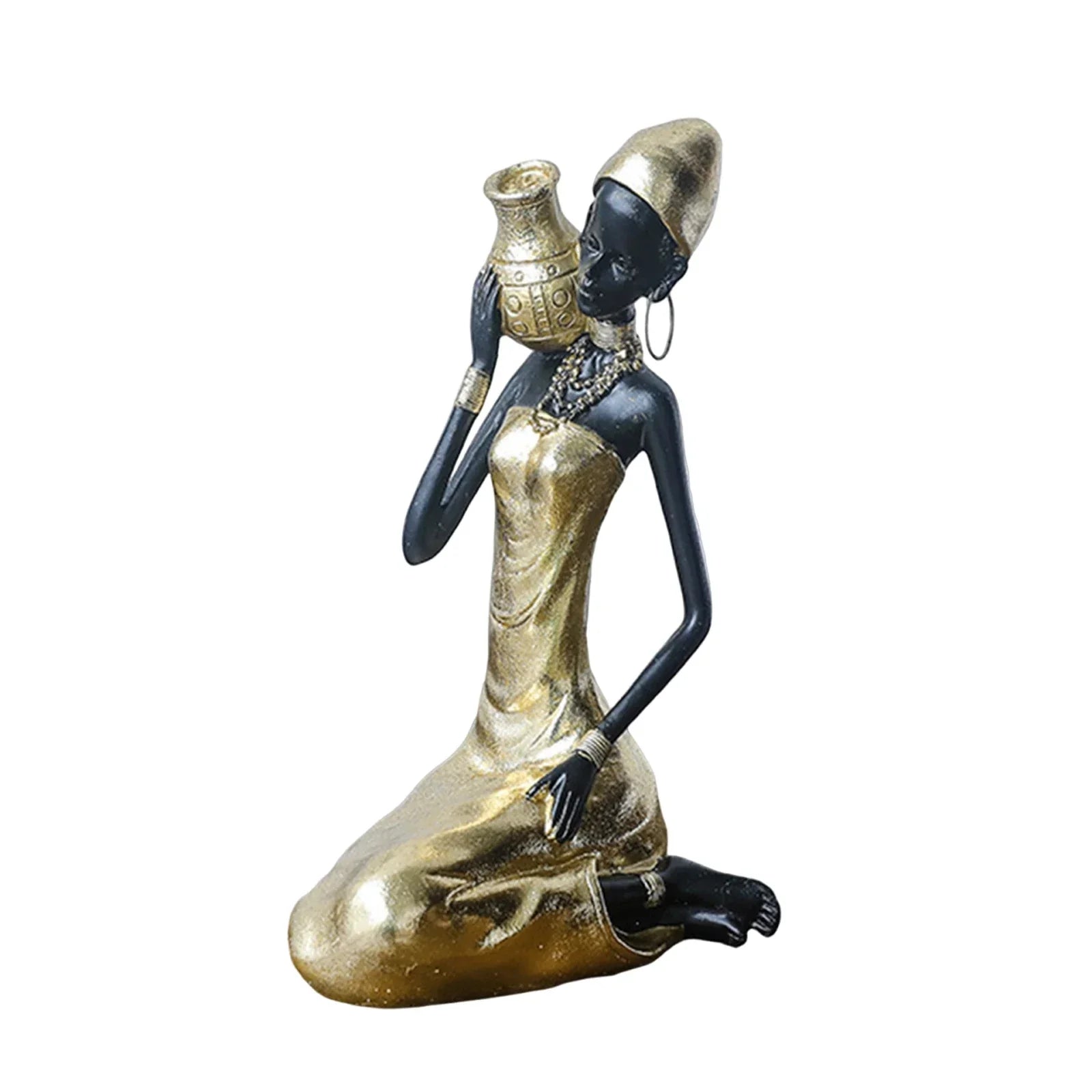 African Woman Statue - Bronze 10in Golden Finish, top view - House Of Avana