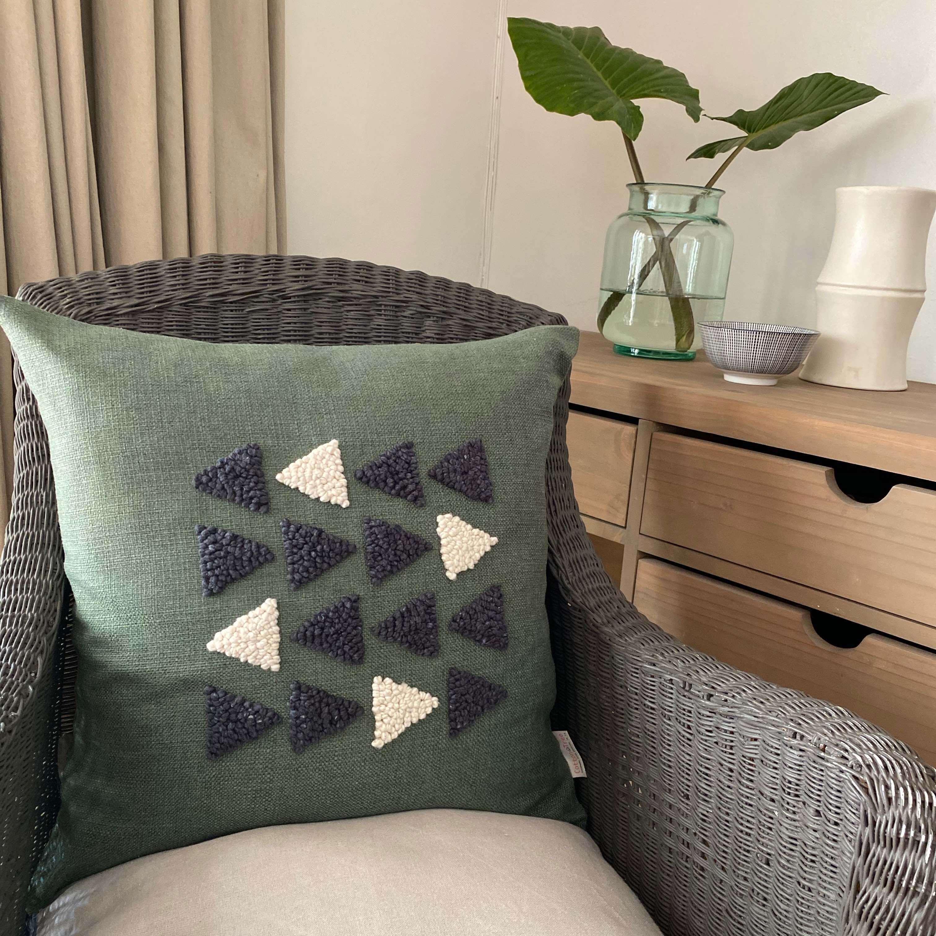African Modern Boho Throw Pillow: Afriscandi Harvest Organic Cotton Green Decortive Pillow Kanju Interiors