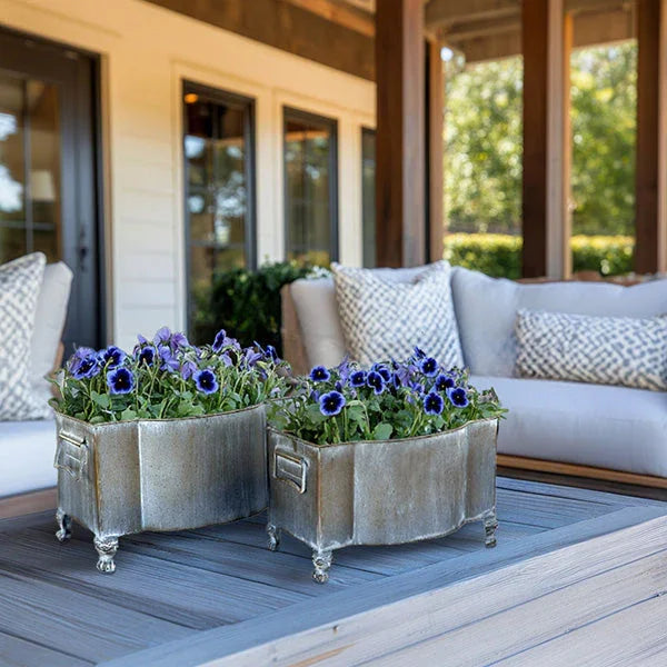 Aged Metal Footed Planters, Set of Two - House of Avana