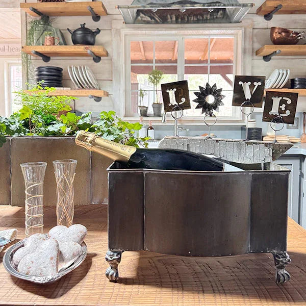 Aged Metal Footed Planters, Set of Two - House of Avana