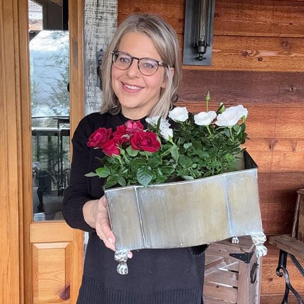 Aged Metal Footed Planters, Set of Two - House of Avana