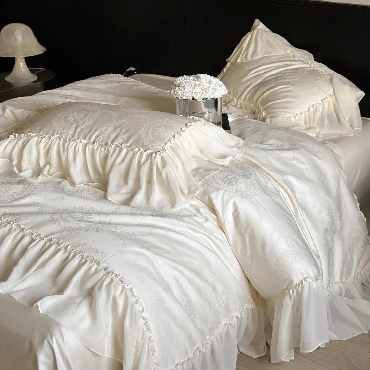 Airy Silky Floral Lace Bedding Set Ever Lasting