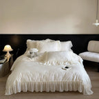 Airy Silky Floral Lace Bedding Set, front view - House Of Avana