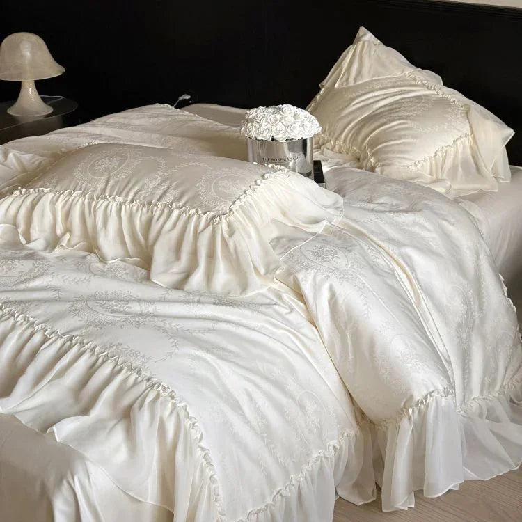 Airy Silky Floral Lace Bedding Set, back view - House Of Avana