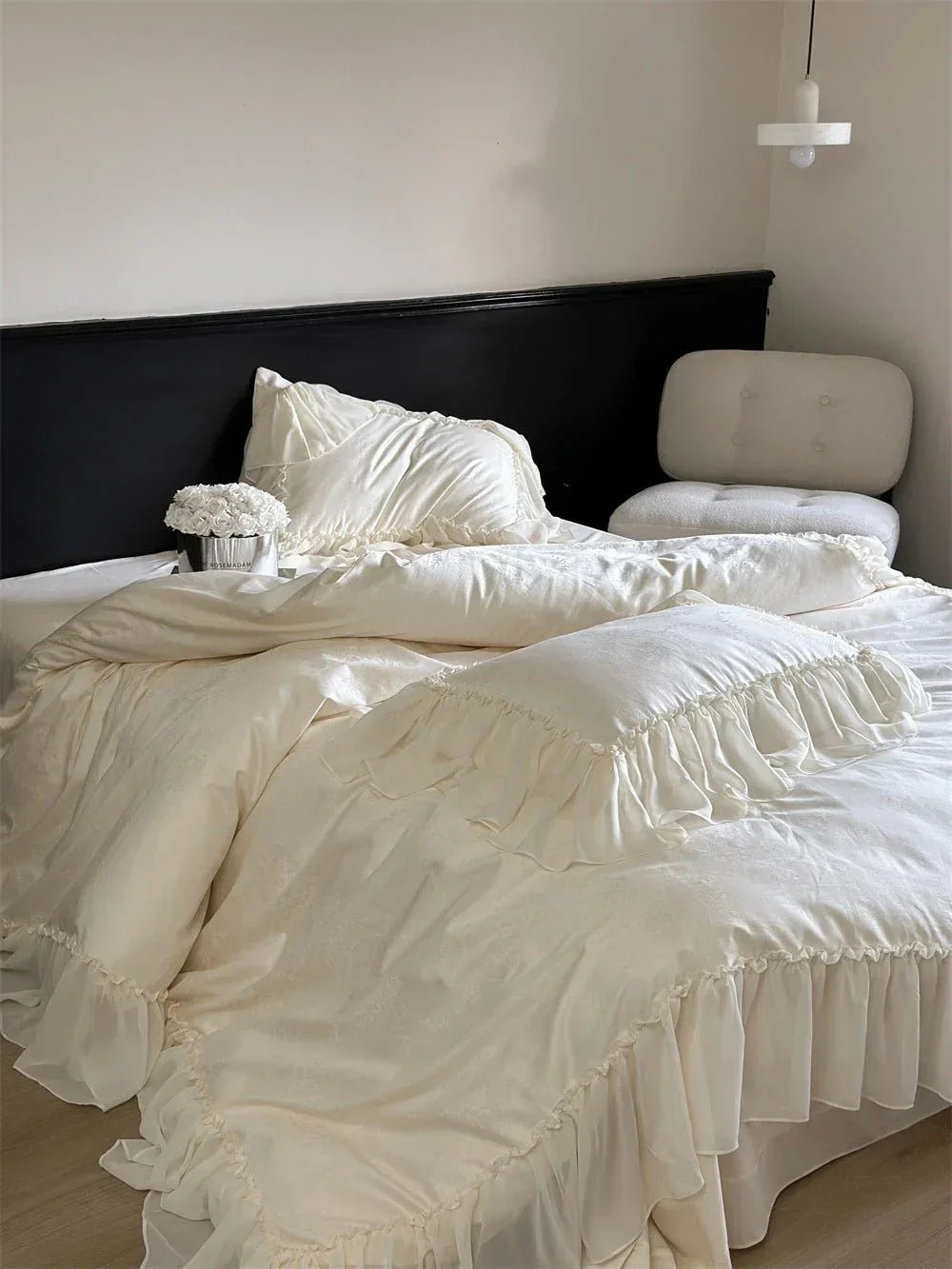 Airy Silky Floral Lace Bedding Set, lifestyle image - House Of Avana