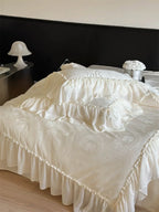 Airy Silky Floral Lace Bedding Set, top view - House Of Avana