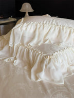Airy Silky Floral Lace Bedding Set, angled view - House Of Avana