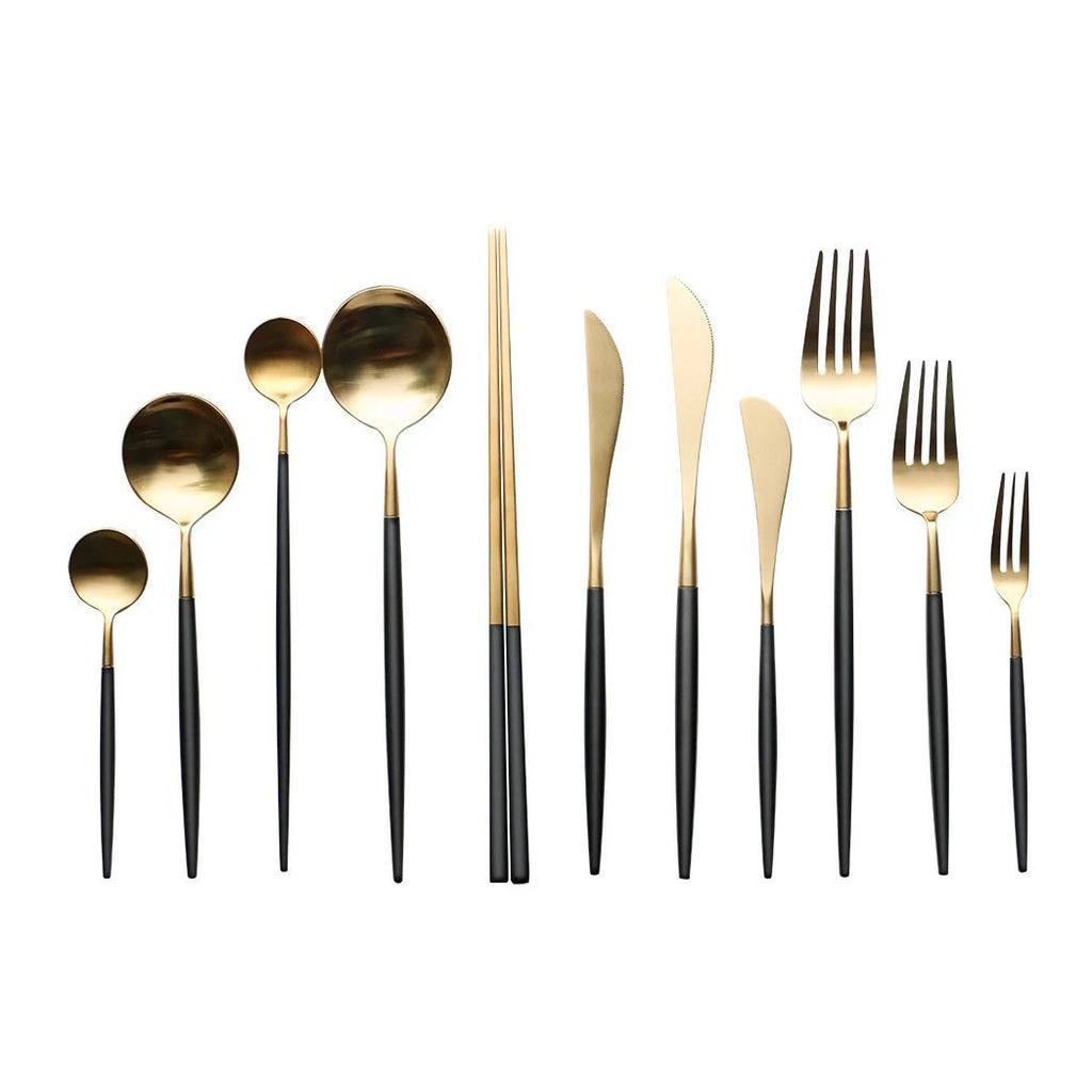 Altin 6 Piece Flatware Set - Black and Gold Tea + Linen