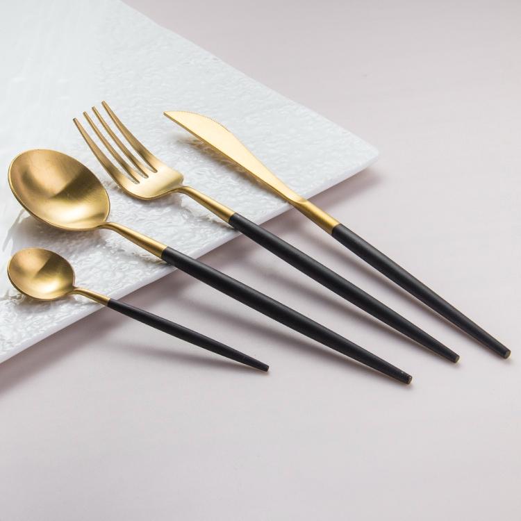 Altin 6 Piece Flatware Set - Black and Gold Tea + Linen