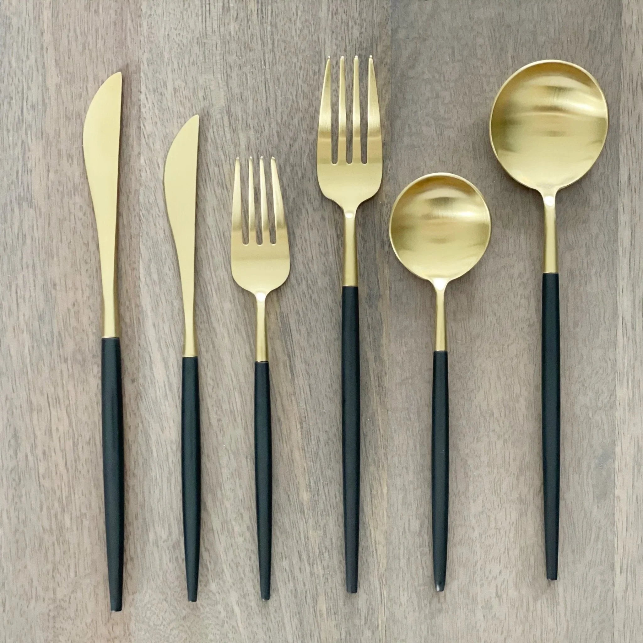 Altin Piece Flatware Set - Black and Gold, front view - House Of Avana