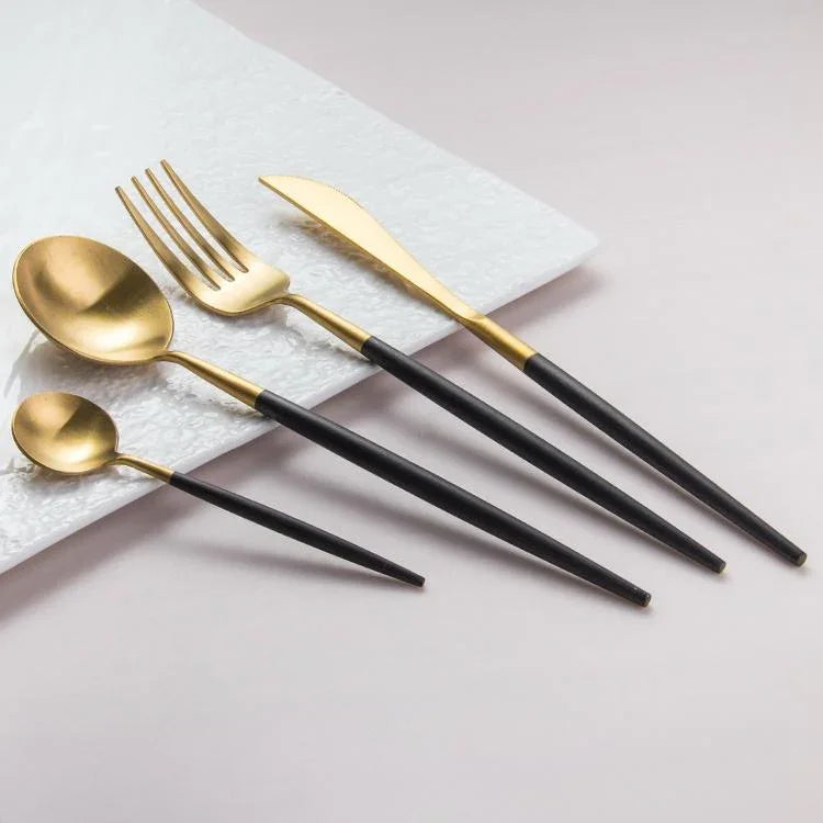 Altin Piece Flatware Set - Black and Gold, back view - House Of Avana