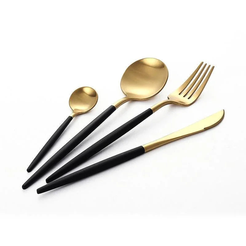 Altin Piece Flatware Set - Black and Gold, side view - House Of Avana