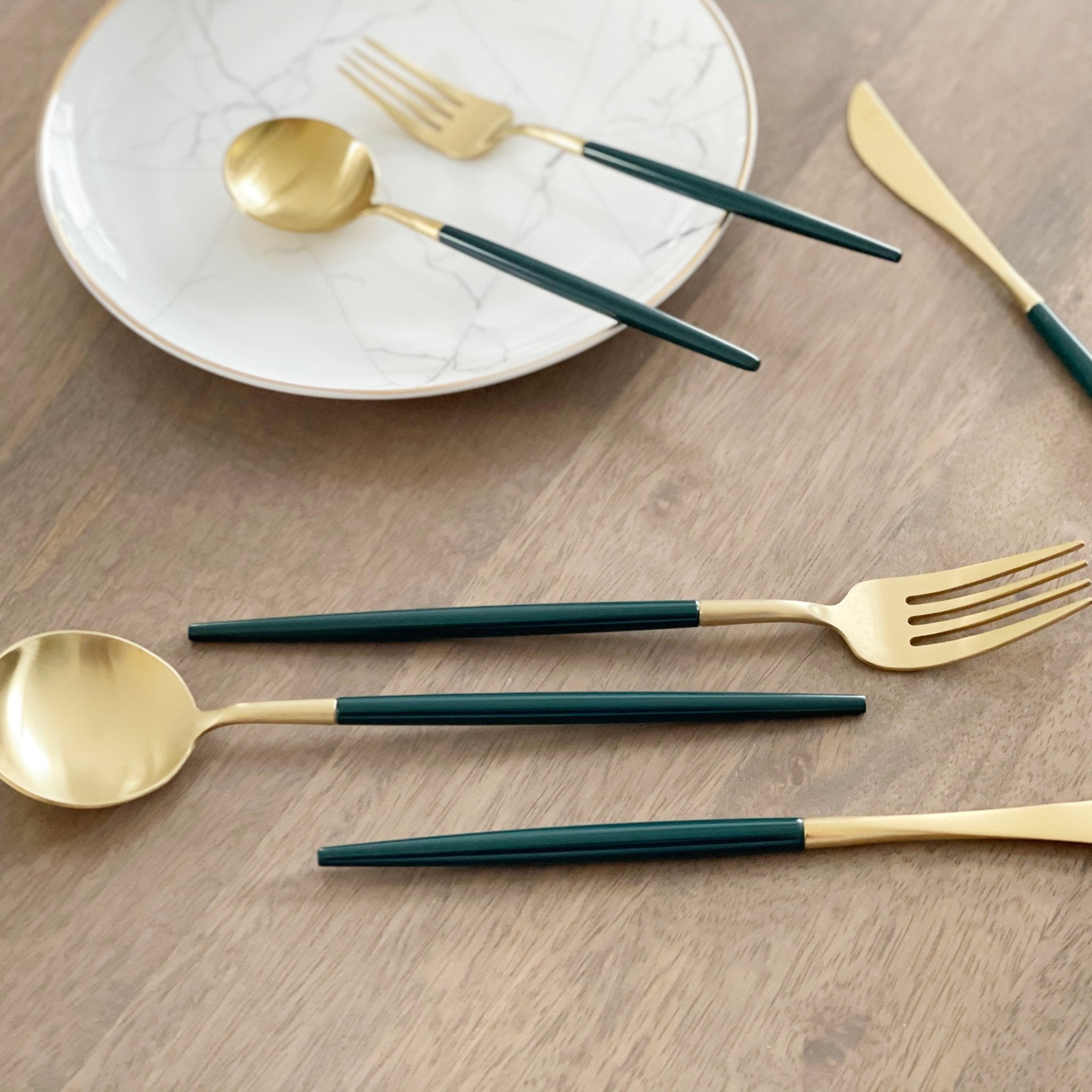 Altin 6 Piece Flatware Set - Forest Green and Gold Tea + Linen