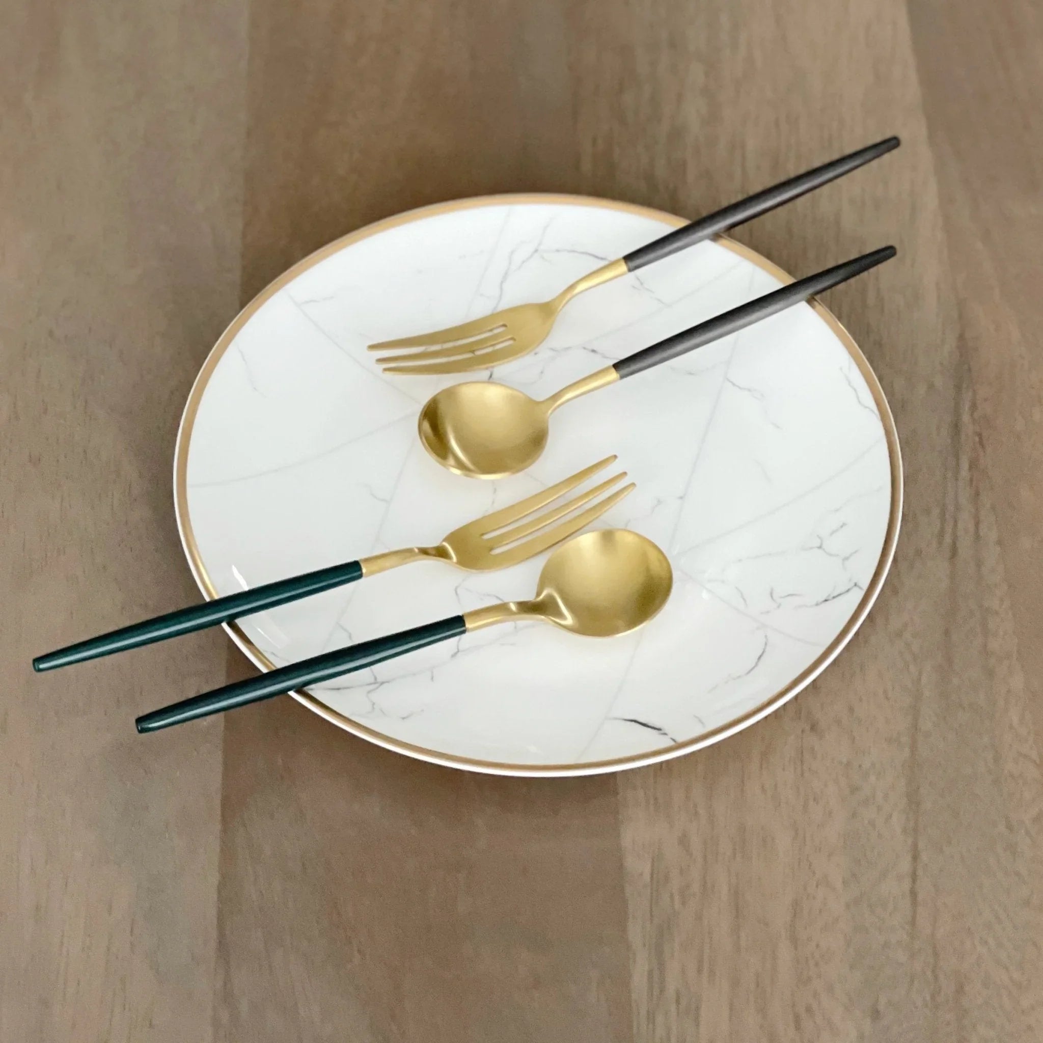 Altin Dessert Spoon and Fork Set, front view - House Of Avana
