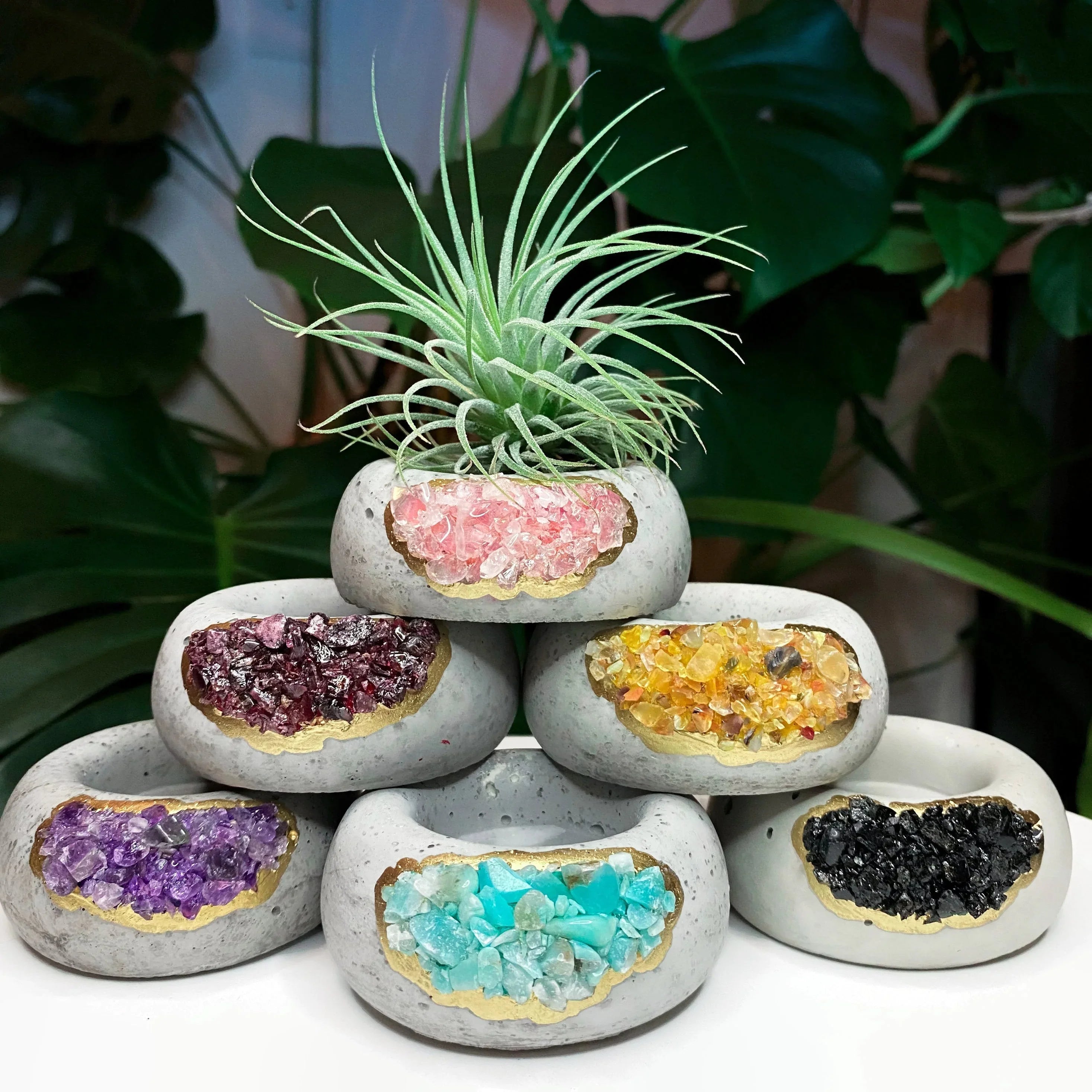 Amazonite Crystal Geode Air Plant Holder Natural Stone Planter, front view - House Of Avana