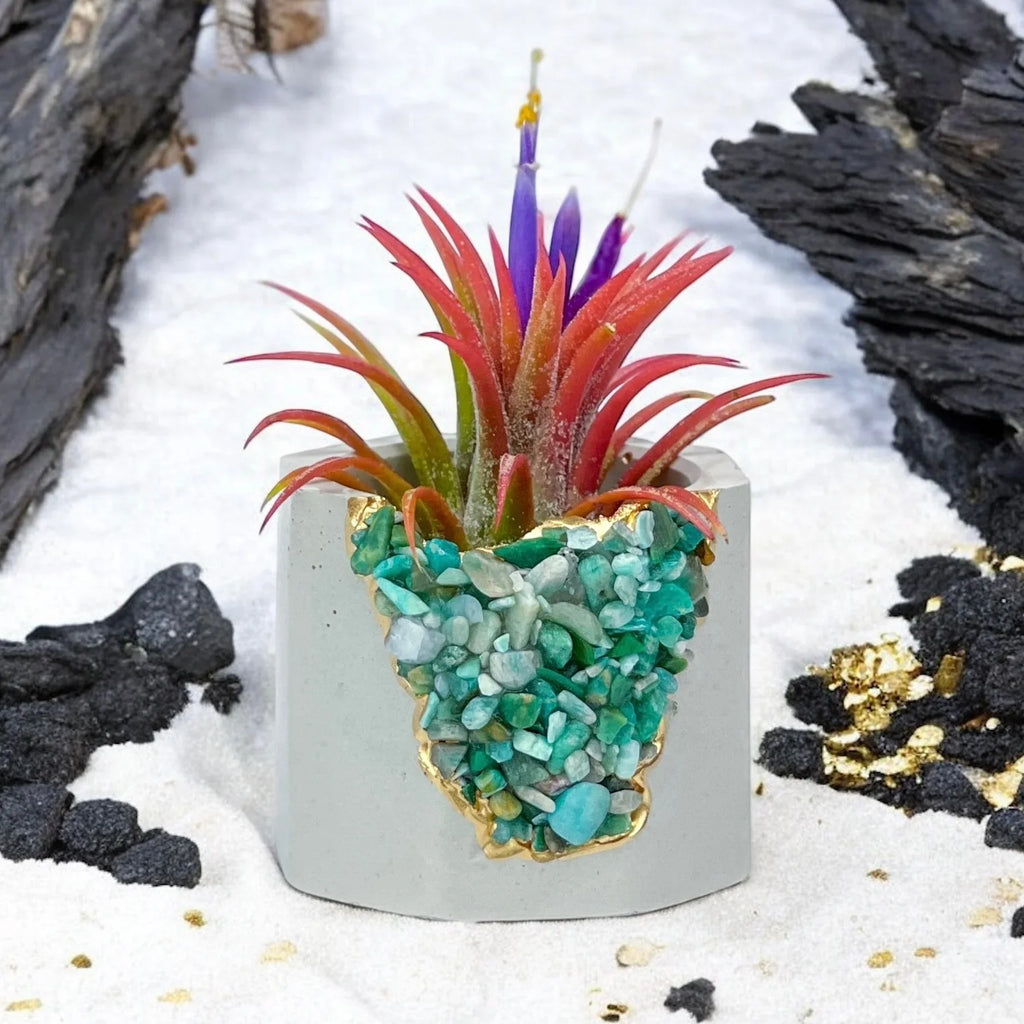 Amazonite Geode Planter Natural Stone Succulent Pot, front view - House Of Avana