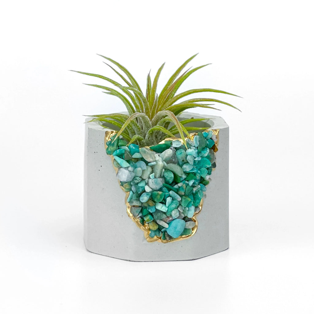 Amazonite Geode Planter Natural Stone Succulent Pot, top view - House Of Avana