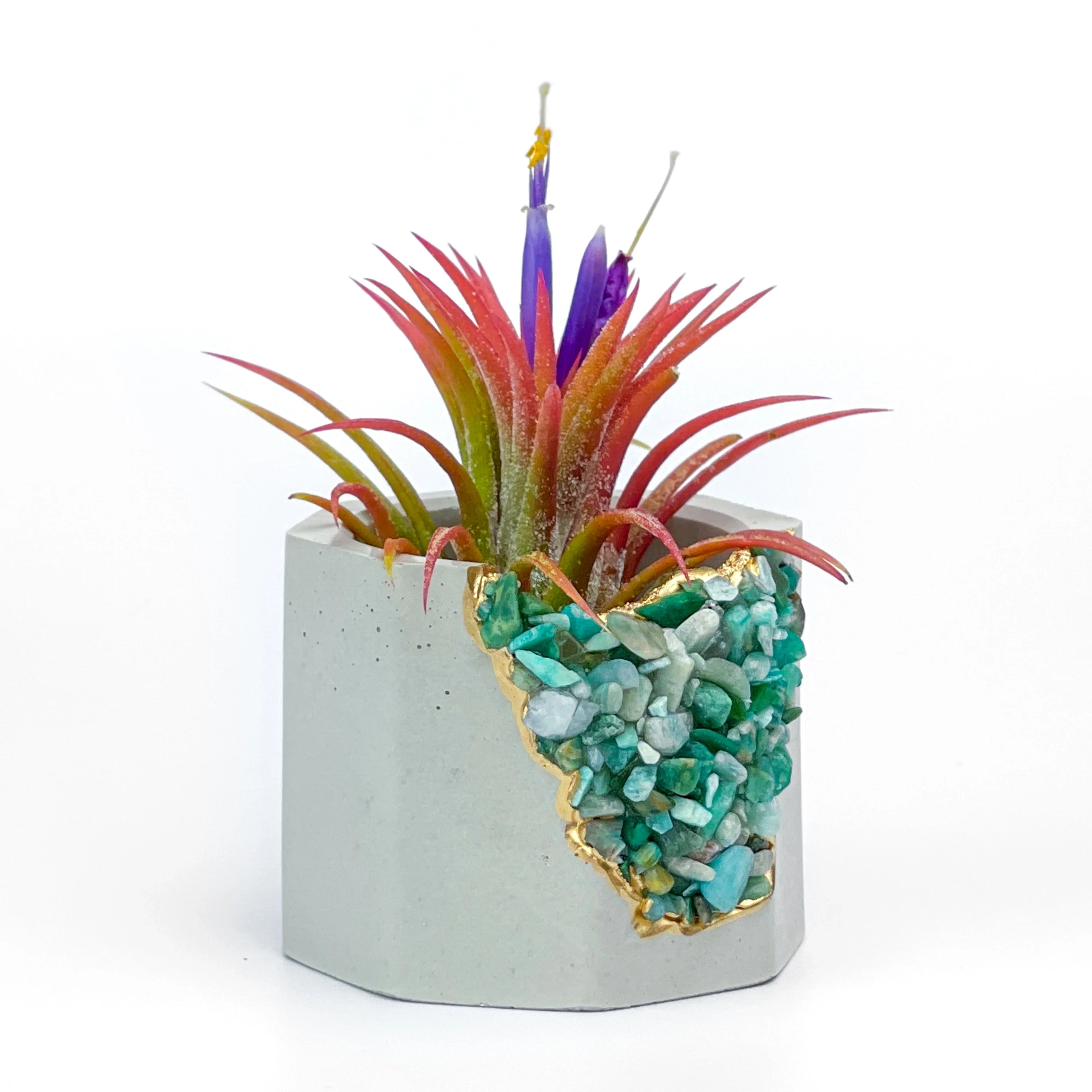 Amazonite Geode Planter Natural Stone Succulent Pot, angled view - House Of Avana