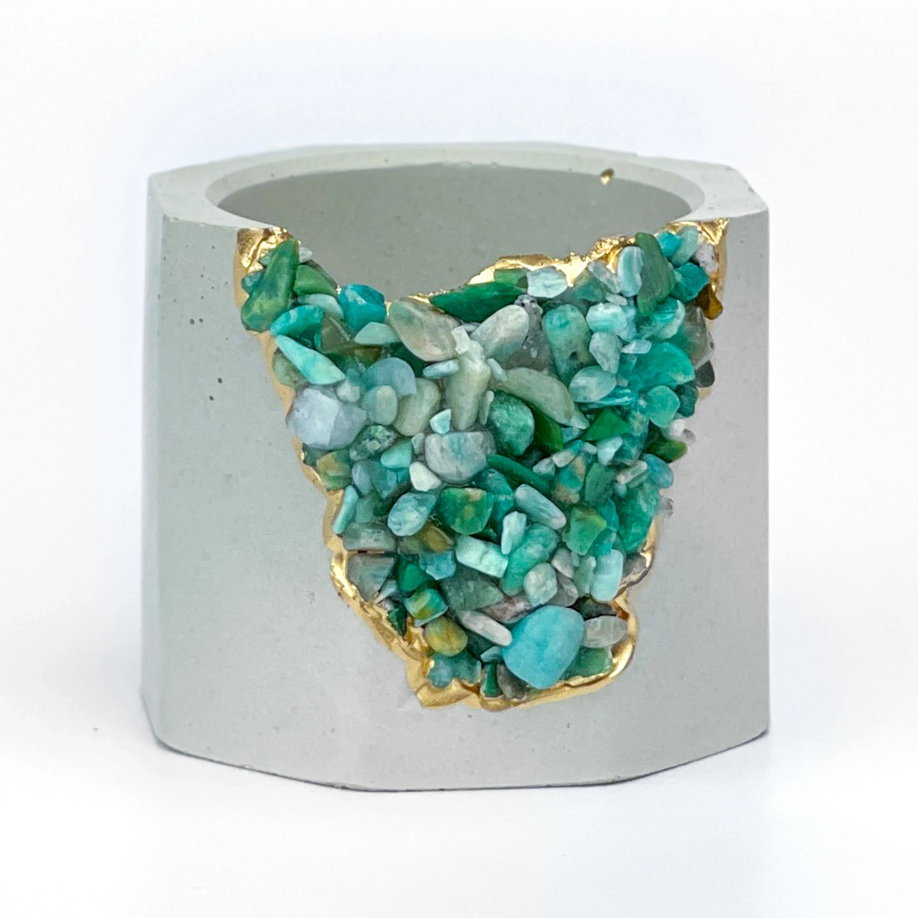 Amazonite Geode Planter Natural Stone Succulent Pot, angled view - House Of Avana