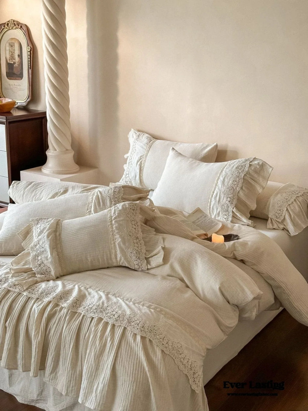 Amelie Lace Embroidered Linen Cotton Bedding Set Ever Lasting