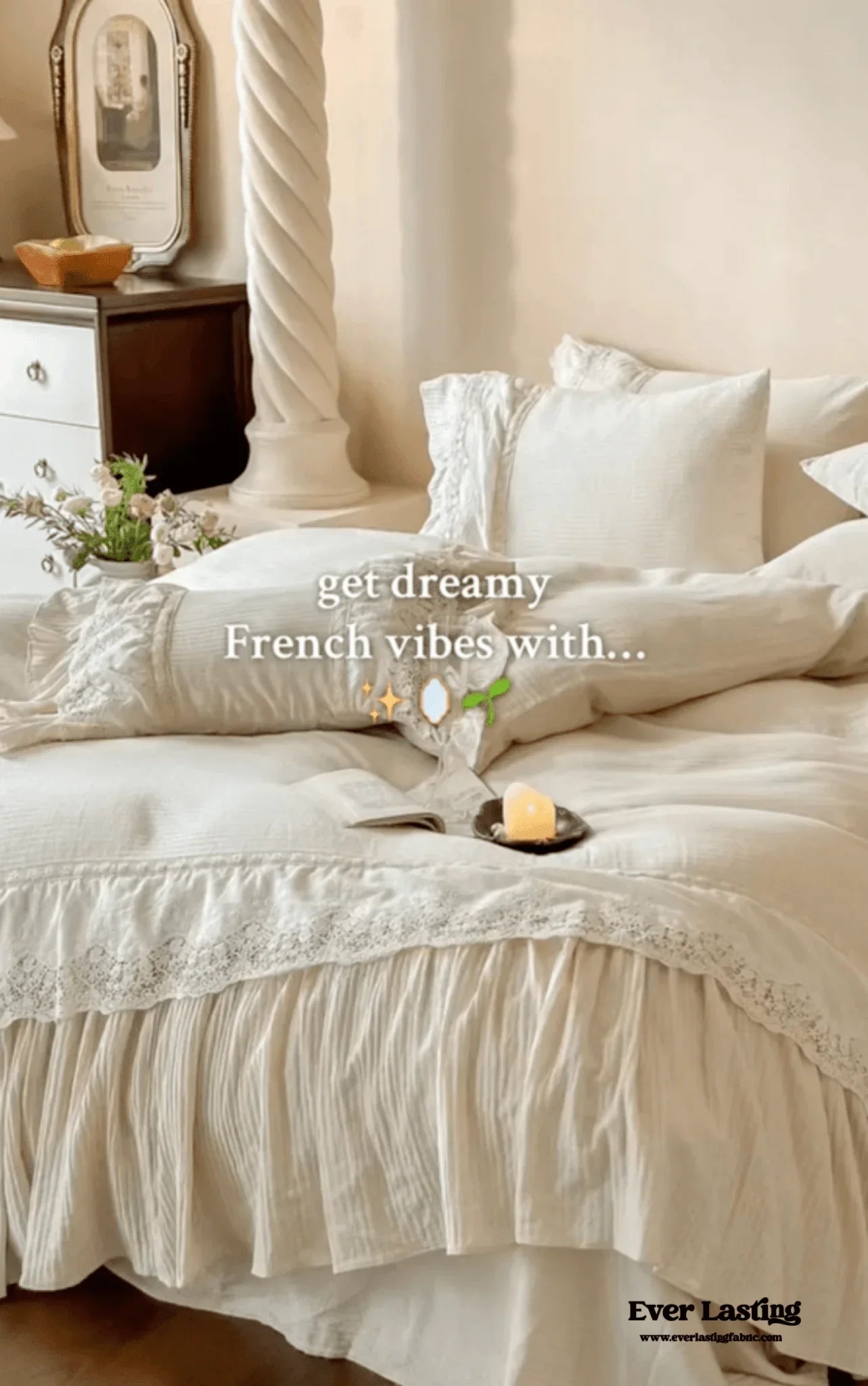 Amelie Lace Embroidered Linen Cotton Bedding Set Ever Lasting