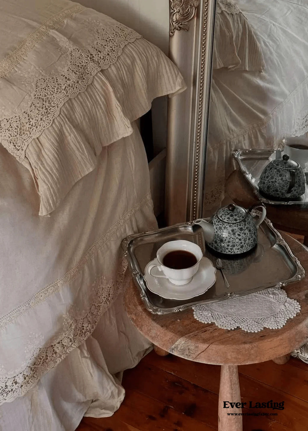 Amelie Lace Embroidered Linen Cotton Bedding Set Ever Lasting