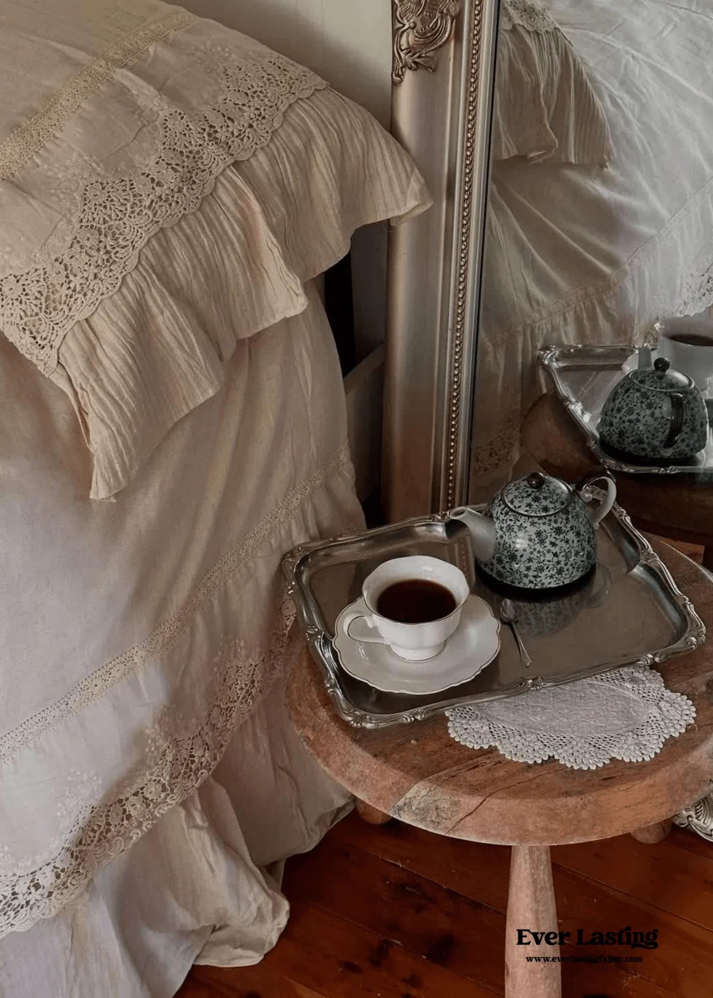 Amelie Lace Embroidered Linen Cotton Bedding Set Ever Lasting