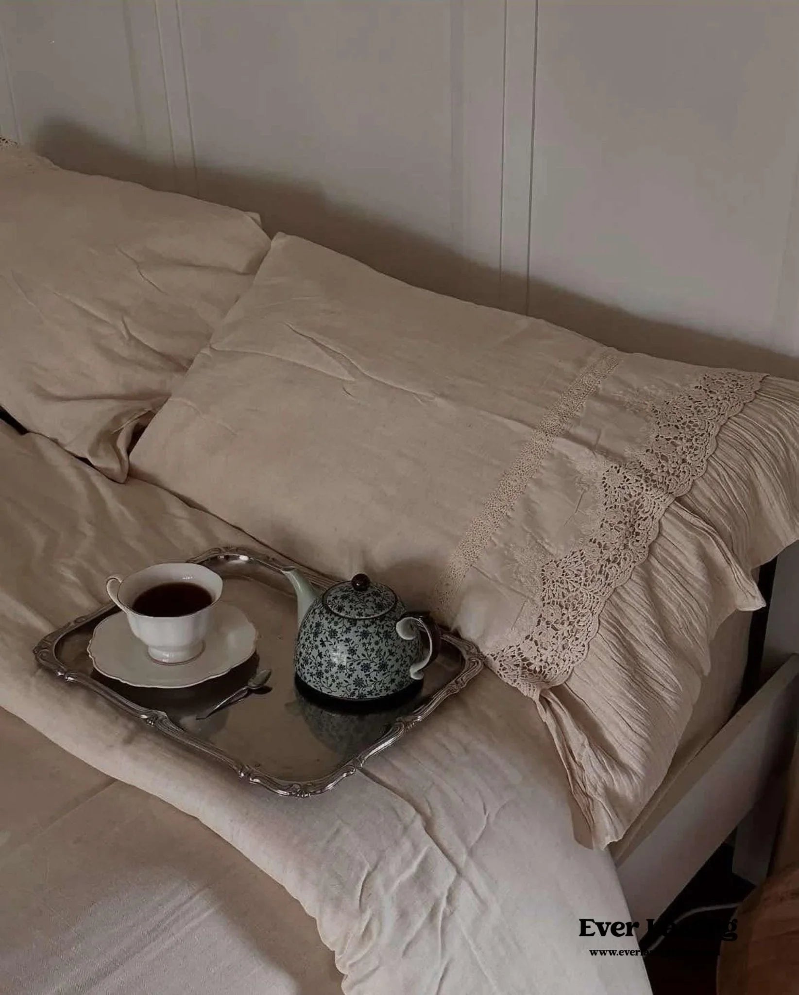 Amelie Lace Embroidered Linen Cotton Bedding Set Ever Lasting