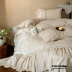 Amelie Lace Embroidered Linen Cotton Bedding Set, side view - House Of Avana