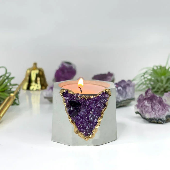Amethyst Candle Holder, front view - House Of Avana