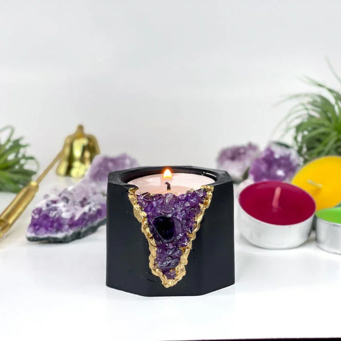 Amethyst Candle Holder | Dark, back view - House Of Avana