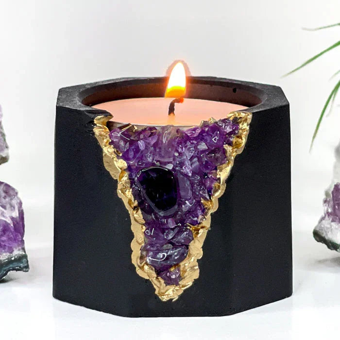 Amethyst Candle Holder | Dark, side view - House Of Avana
