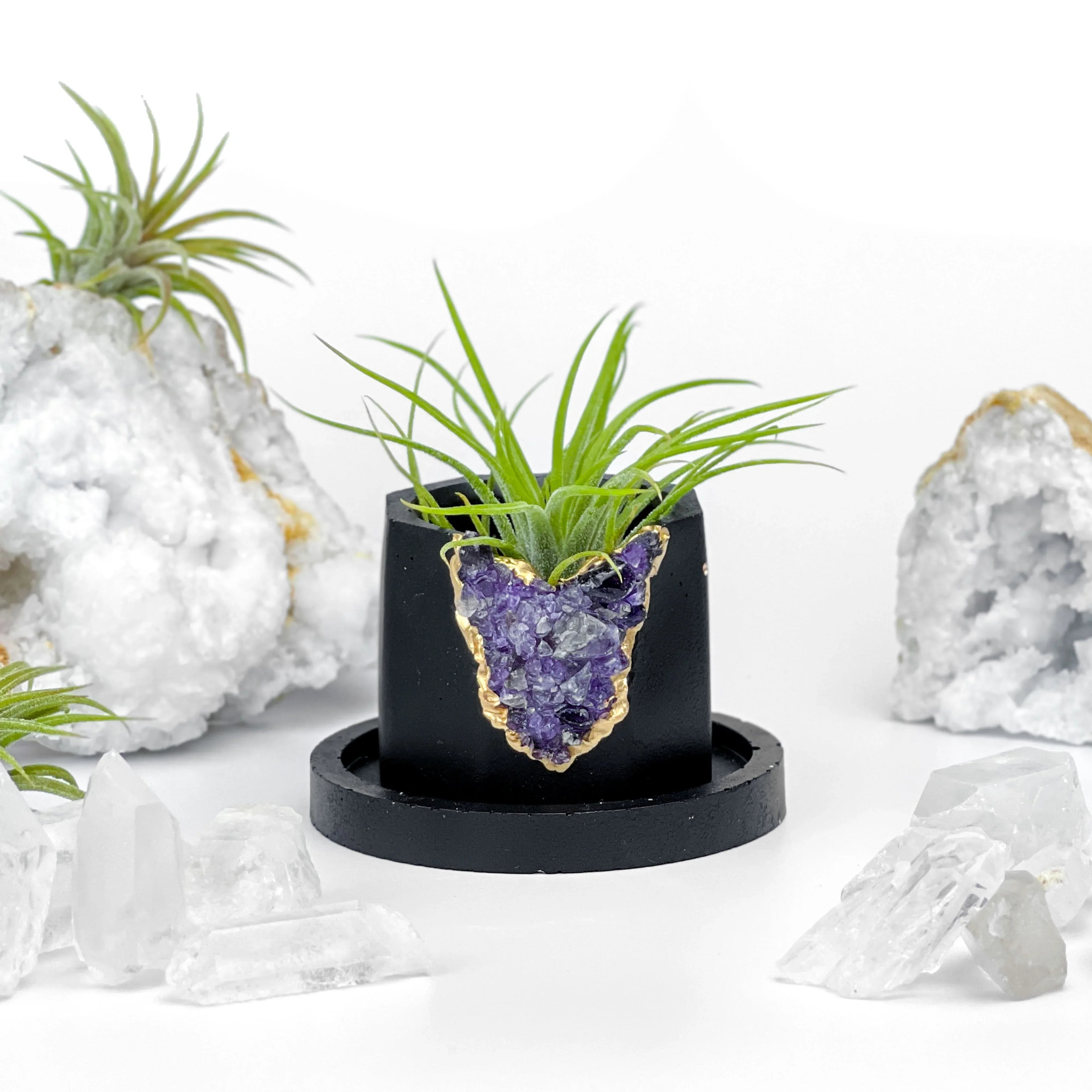 Amethyst Geode Planter, Black, Natural Stone, close-up view - House Of Avana