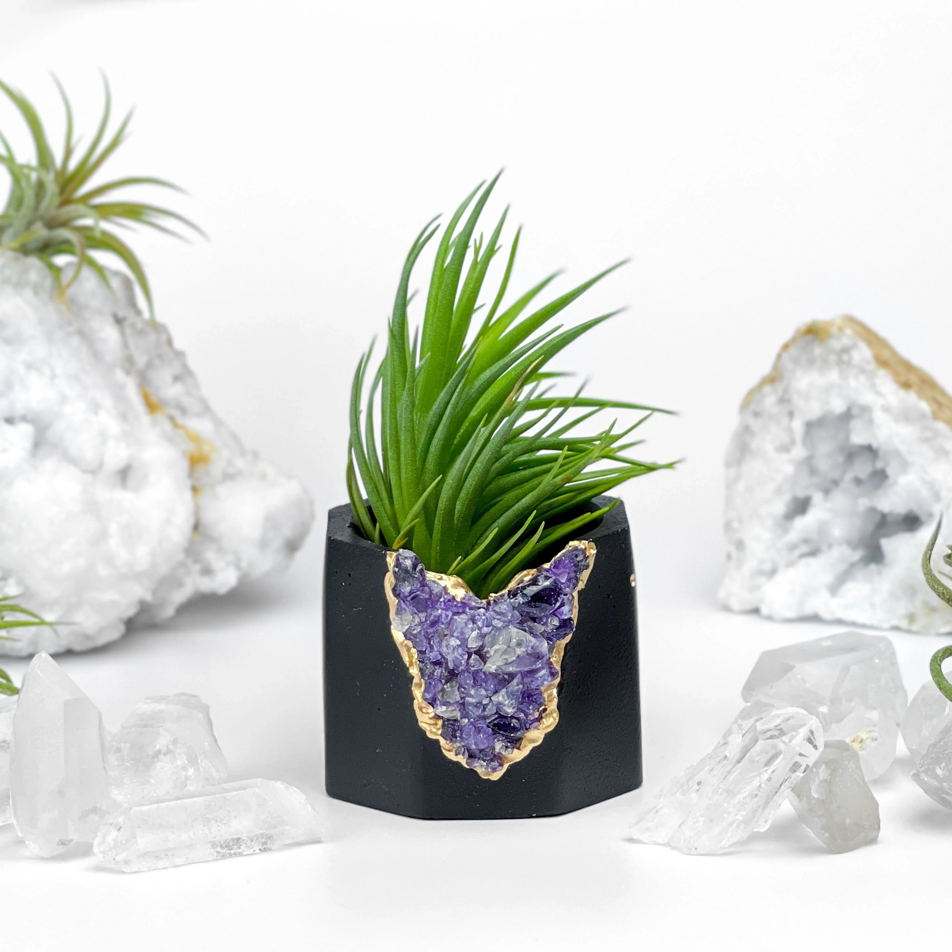 Amethyst Geode Planter, Black, Natural Stone, back view - House Of Avana