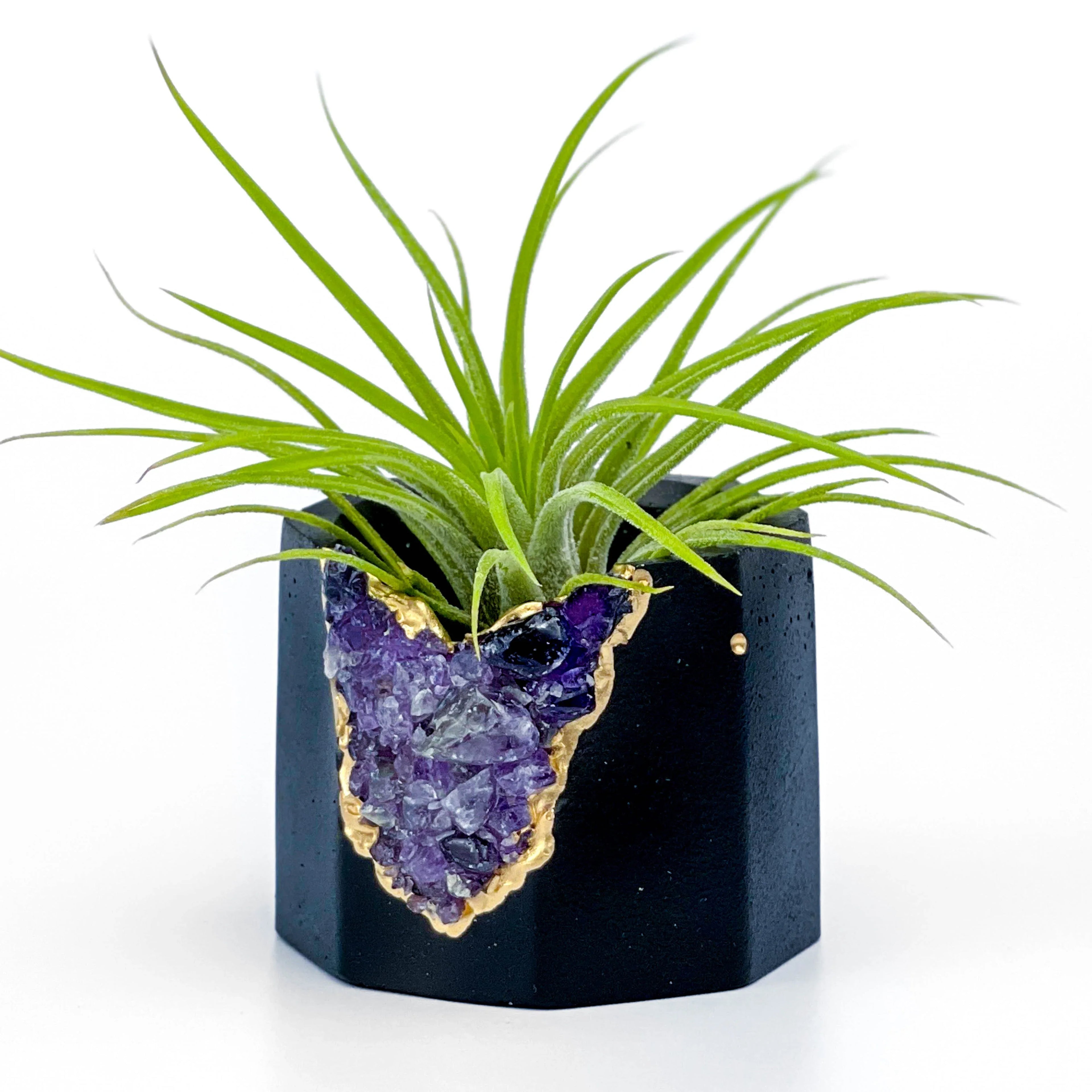 Amethyst Geode Planter, Black, Natural Stone, top view - House Of Avana