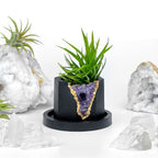Amethyst Geode Planter, Black, Natural Stone, angled view - House Of Avana