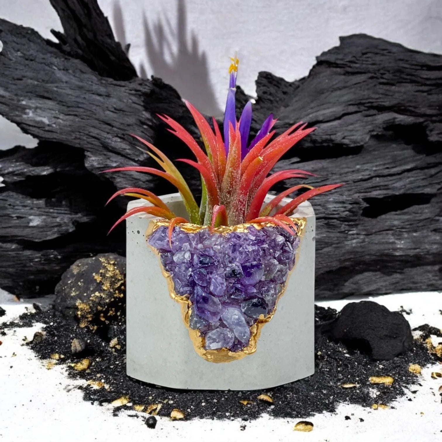 Amethyst Geode Planter Natural Stone Indoor Decorative Container, front view - House Of Avana