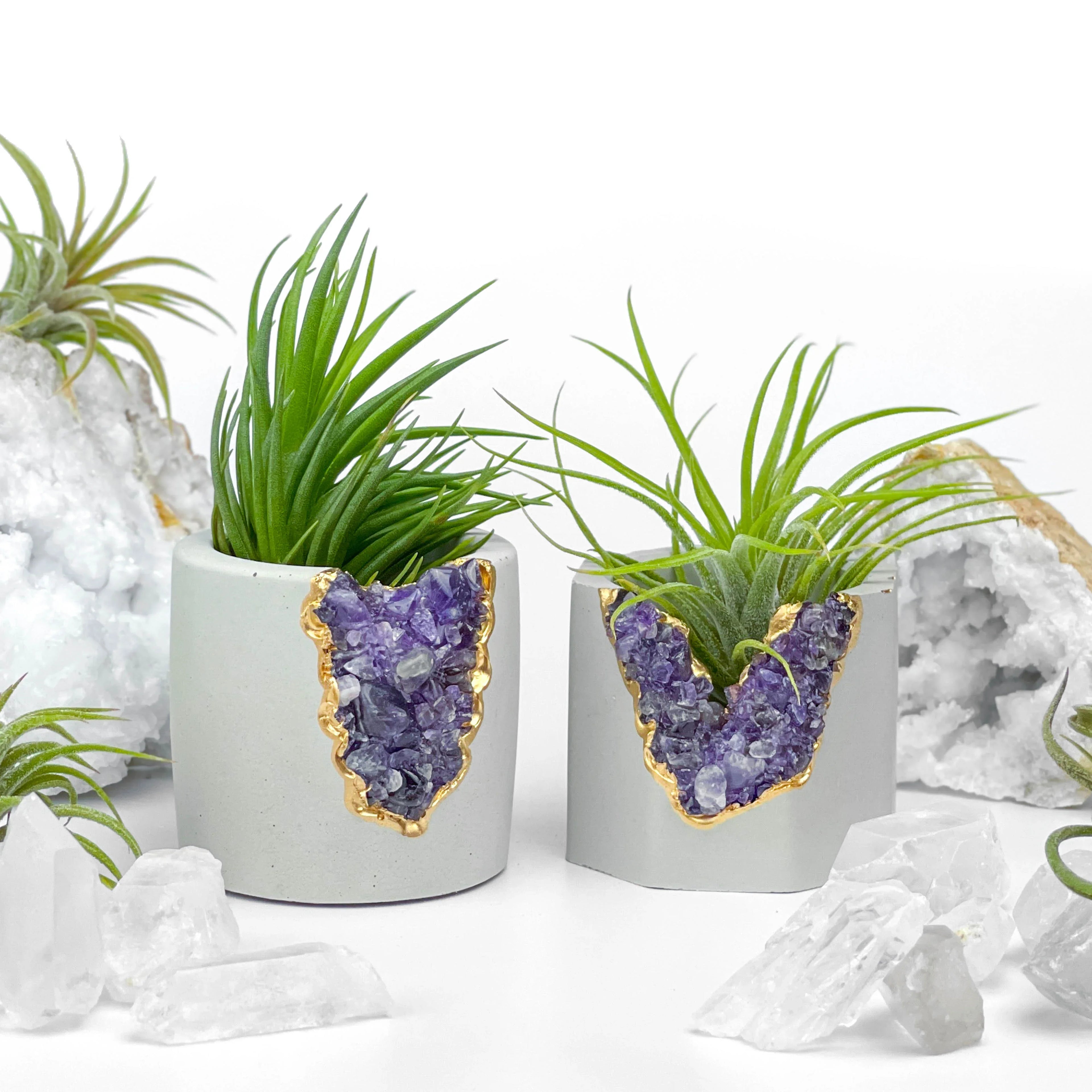 Amethyst Geode Planter Natural Stone Indoor Decorative Container, close-up view - House Of Avana