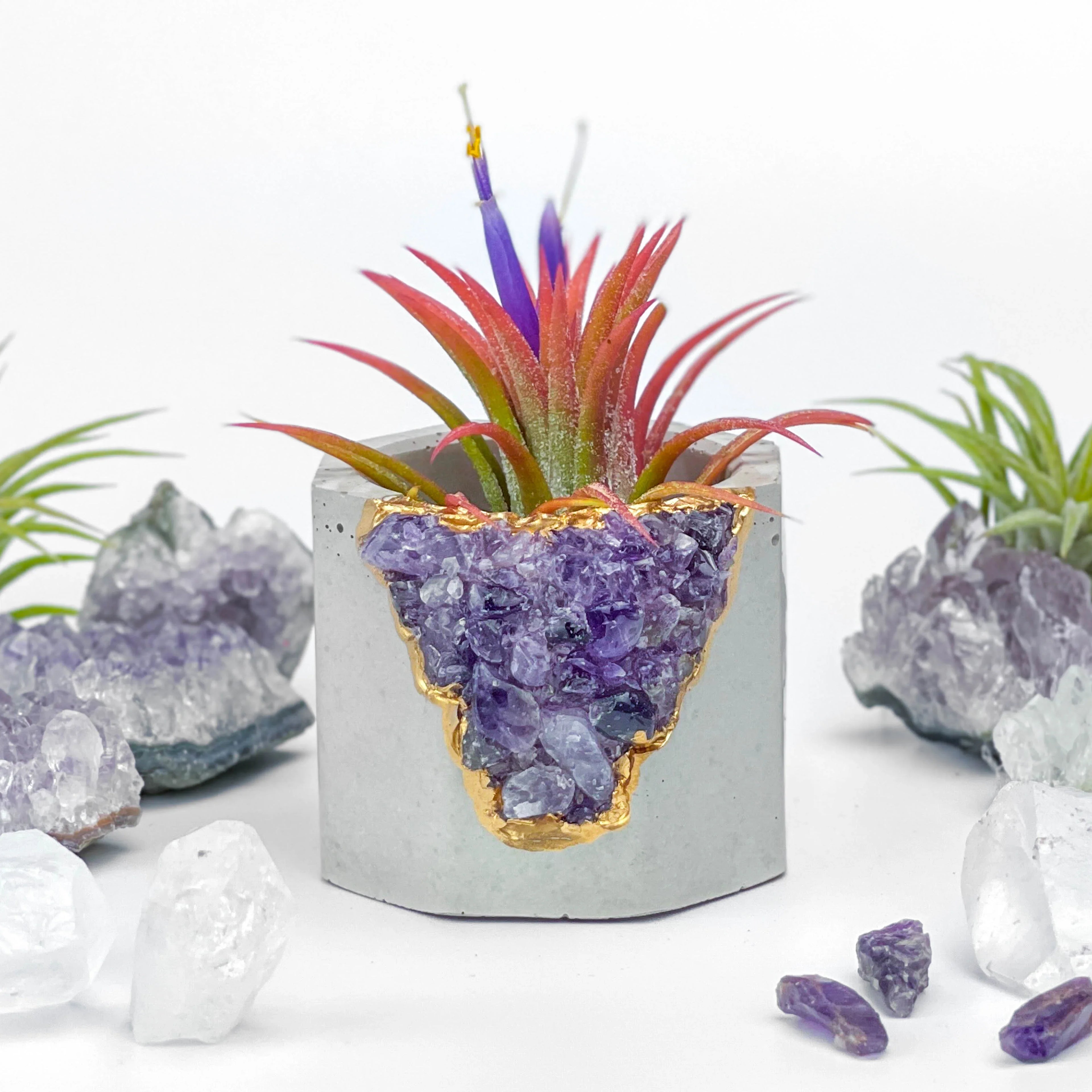 Amethyst Geode Planter Natural Stone Indoor Decorative Container, side view - House Of Avana