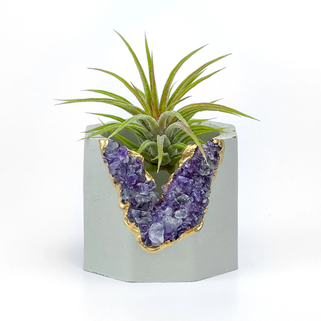 Amethyst Geode Planter Natural Stone Indoor Decorative Container, lifestyle image - House Of Avana